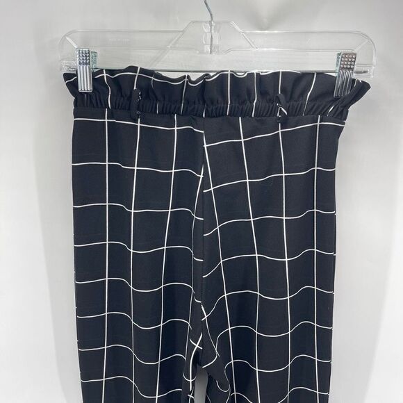 Day & Night paper bag waist Pull On Pants Windowpane Stretch Black White Small - Picture 5 of 9